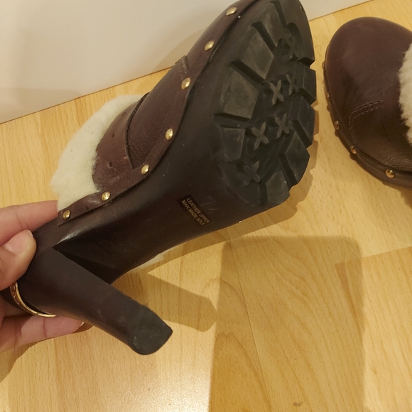 ❣️Ladies Michael kors Fairbanks Sherpa Lined Brown Heeled Mules (#371) - Picture 5 of 12